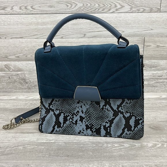 ZARA CITY BAG Blue Animal Print WITH CONTRASTING LEATHER STRAP - Picture 1 of 12